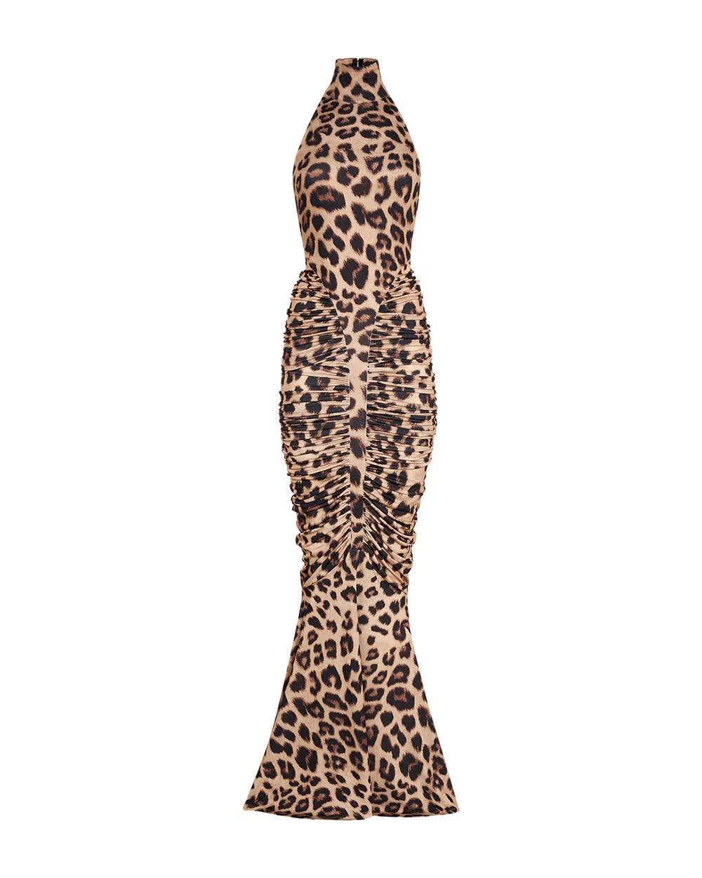 Vestido largo de mujer estampado leopardo con espalda descubierta