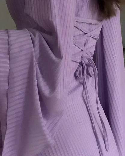 Vestido largo mujer lila con escote cuadrado y mangas largas