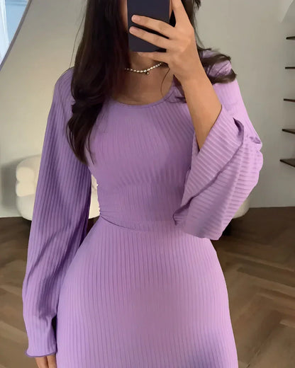 Vestido largo mujer lila con escote cuadrado y mangas largas
