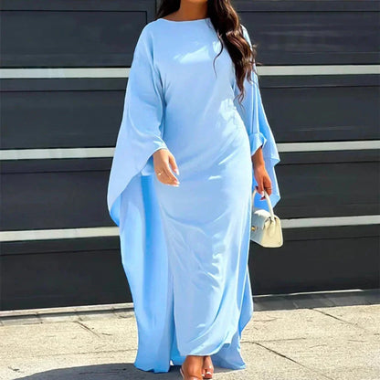 Vestido largo mujer mangas largas drapeadas fluidas