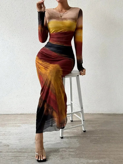 Vestido largo para mujer con mangas largas y estampado único