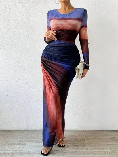 Vestido largo para mujer con mangas largas y estampado único
