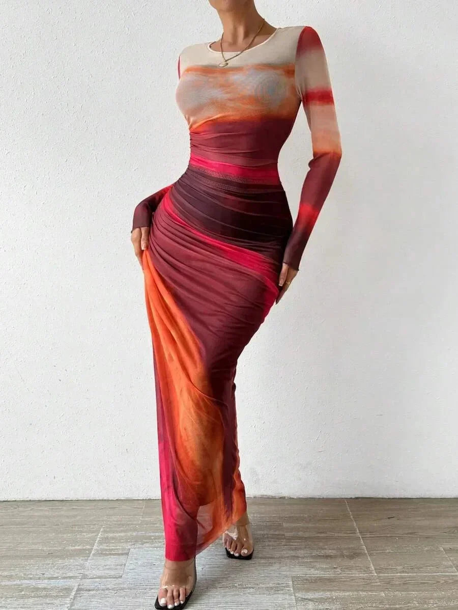 Vestido largo para mujer con mangas largas y estampado único