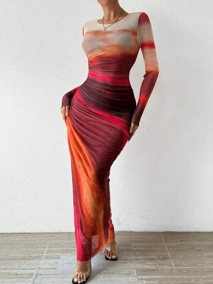 Vestido largo para mujer con mangas largas y estampado único