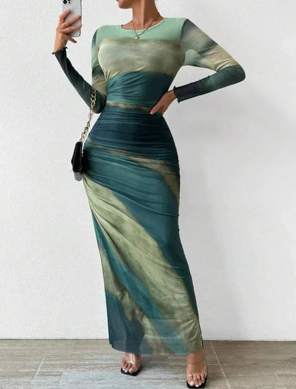 Vestido largo para mujer con mangas largas y estampado único