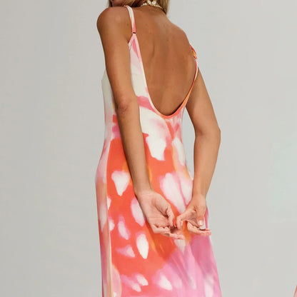 Vestido largo para mujer con motivos artísticos y tirantes finos