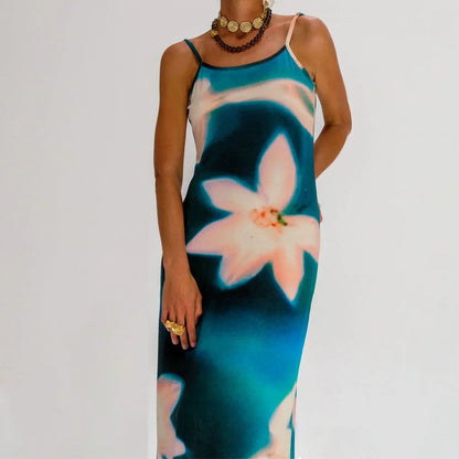 Vestido largo para mujer con motivos artísticos y tirantes finos