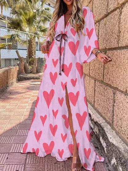 Vestido largo mujer estampado con cinturón y mangas largas