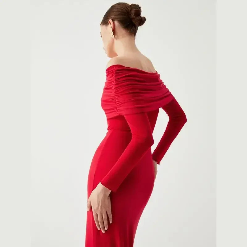 Vestido largo mujer negro con los Hombros descubiertos