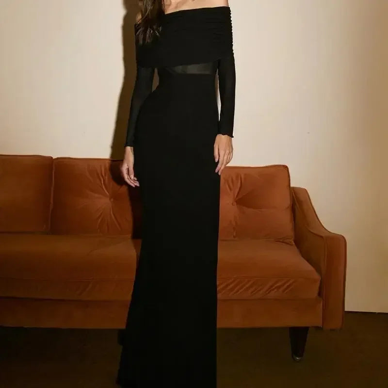 Vestido largo mujer negro con los Hombros descubiertos