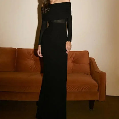 Vestido largo mujer negro con los Hombros descubiertos