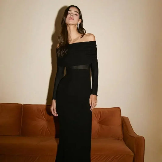 Vestido largo mujer negro con los Hombros descubiertos