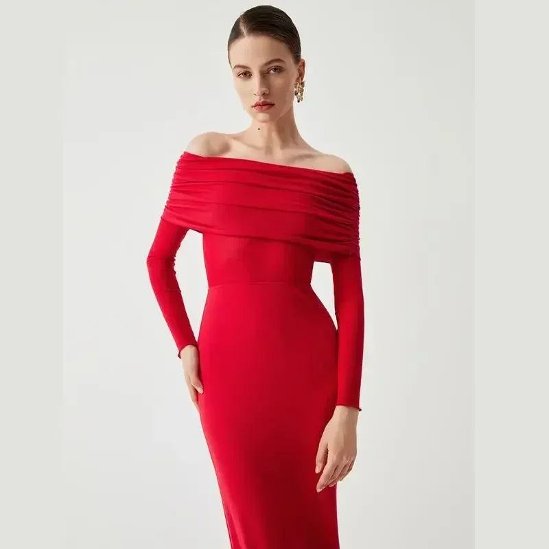 Vestido largo mujer negro con los Hombros descubiertos