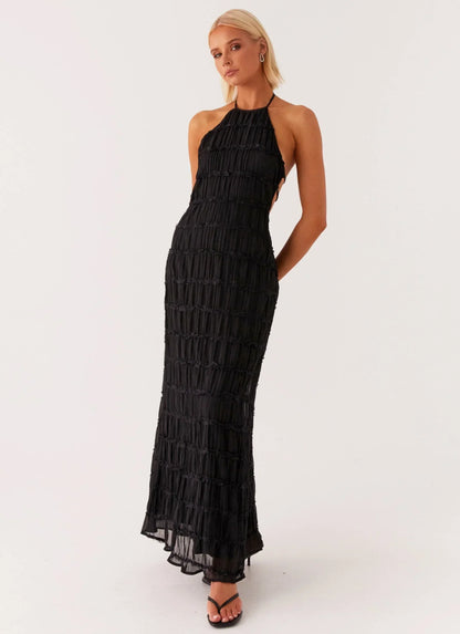 Vestido largo mujer negro texturizado