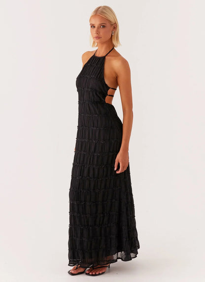 Vestido largo mujer negro texturizado