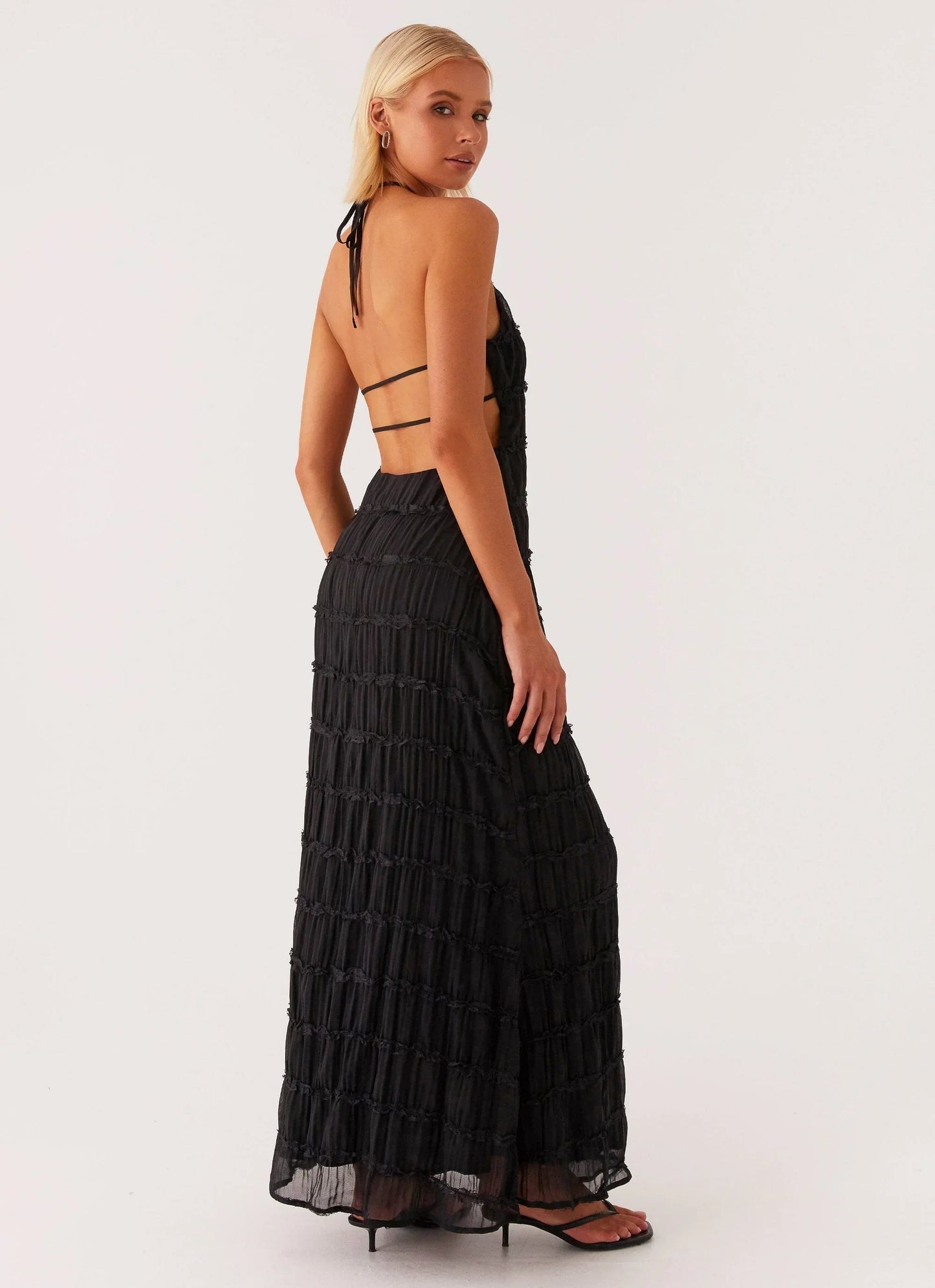 Vestido largo mujer negro texturizado