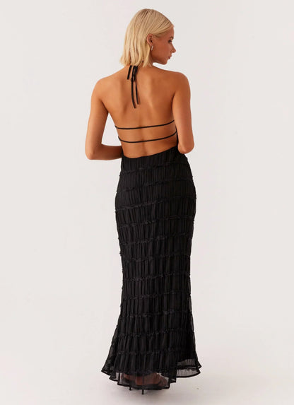 Vestido largo mujer negro texturizado