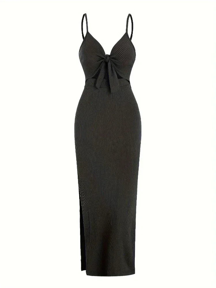 Vestido largo mujer negro con aberturas