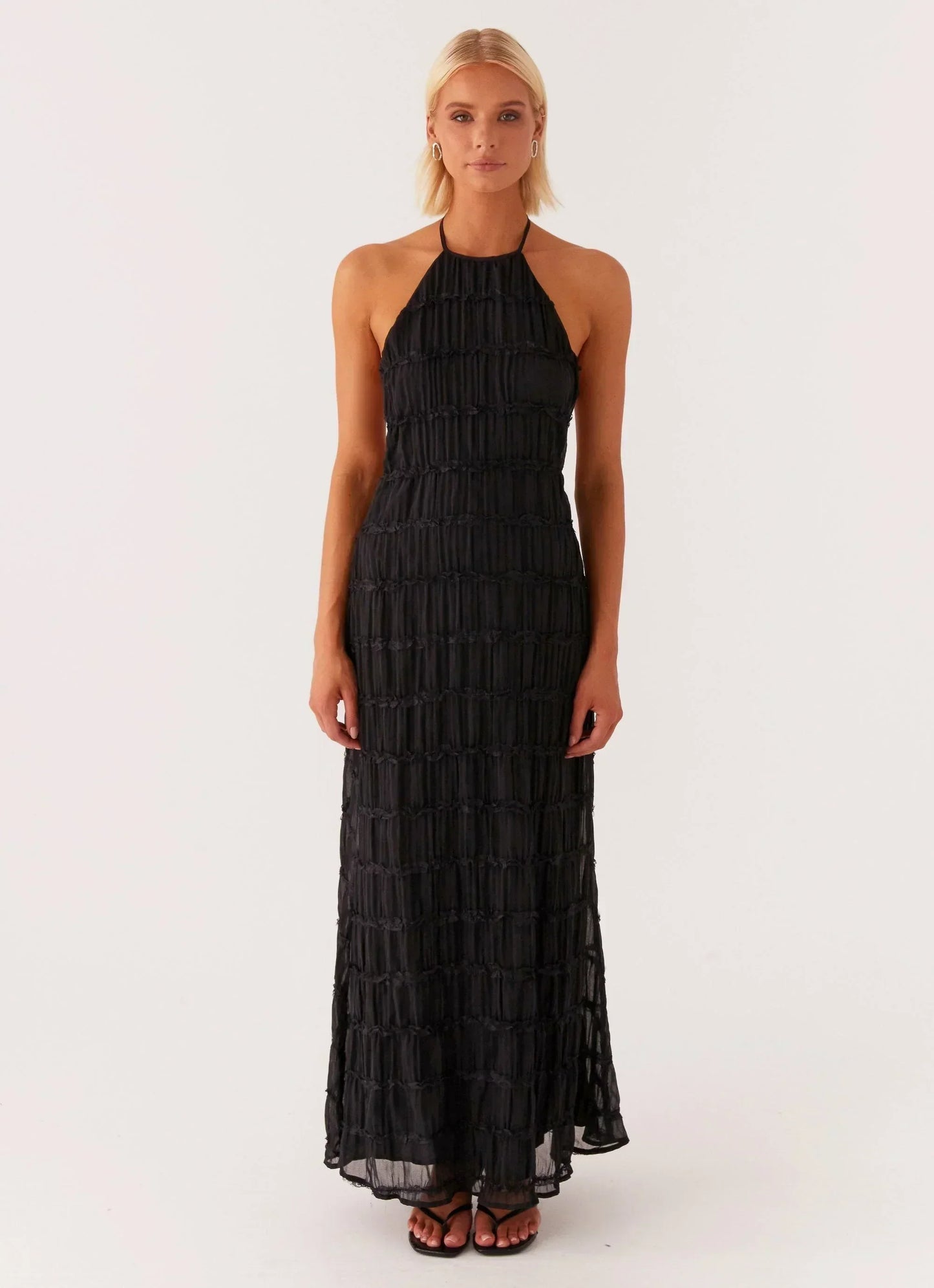 Vestido largo mujer negro texturizado