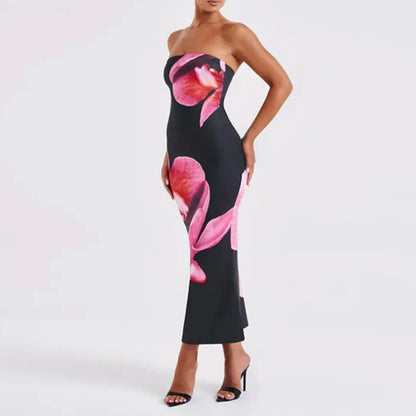 Vestido largo de mujer negro de espalda descubierta