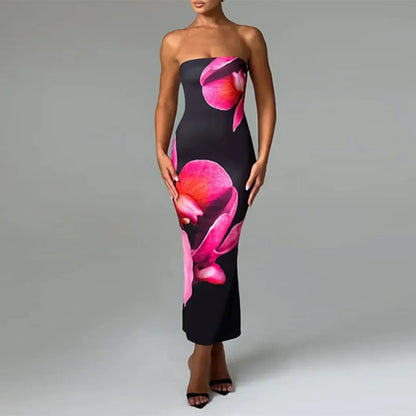 Vestido largo de mujer negro de espalda descubierta