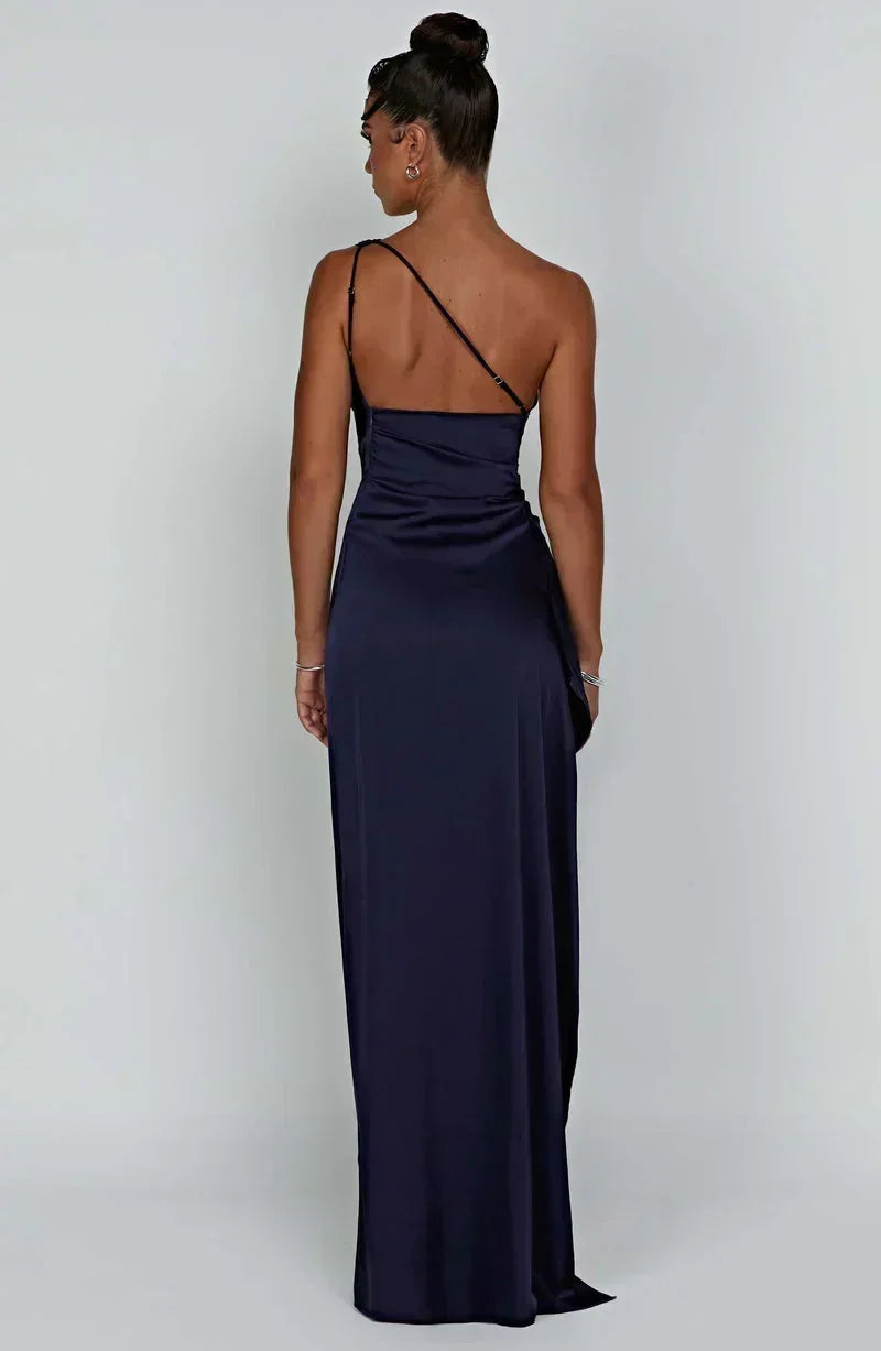 Vestido largo mujer negro asimétrico