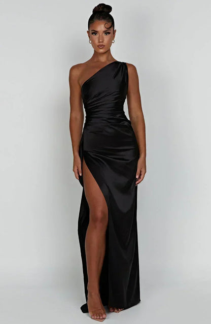 Vestido largo mujer negro asimétrico