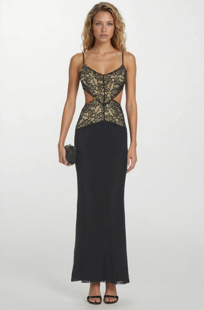 Vestido largo de mujer negro de espalda descubierta