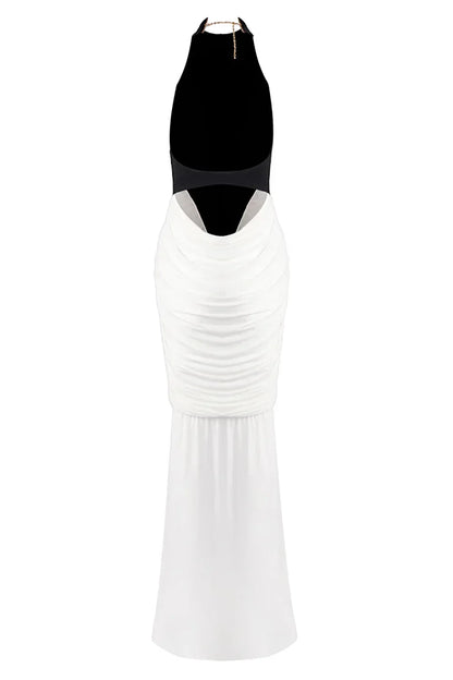Vestido largo de mujer negro de espalda descubierta
