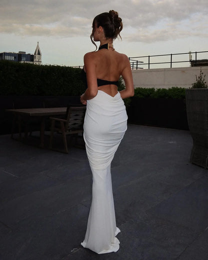 Vestido largo de mujer negro de espalda descubierta