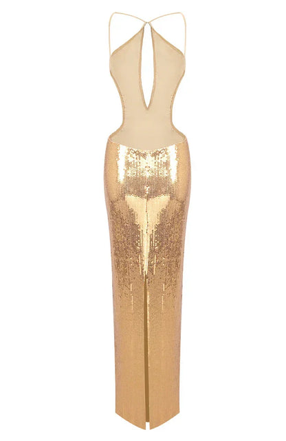 Vestido largo negro de lentejuelas para mujer