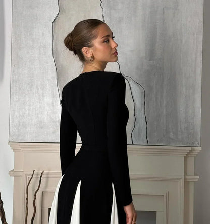 Vestido largo negro plisado para mujer