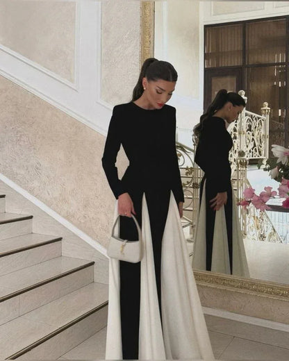 Vestido largo negro plisado para mujer
