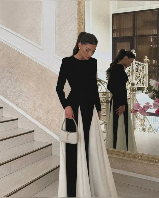 Vestido largo negro plisado para mujer