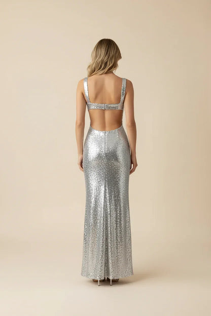 Vestido largo sin mangas con paillettes para mujer