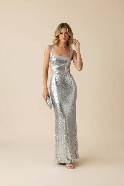 Vestido largo sin mangas con paillettes para mujer