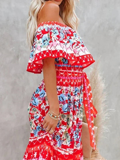 Vestido largo mujer con Hombros descubiertos y estampado floral