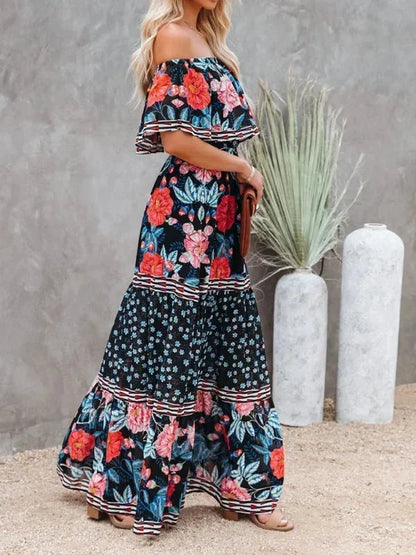 Vestido largo mujer con Hombros descubiertos y estampado floral