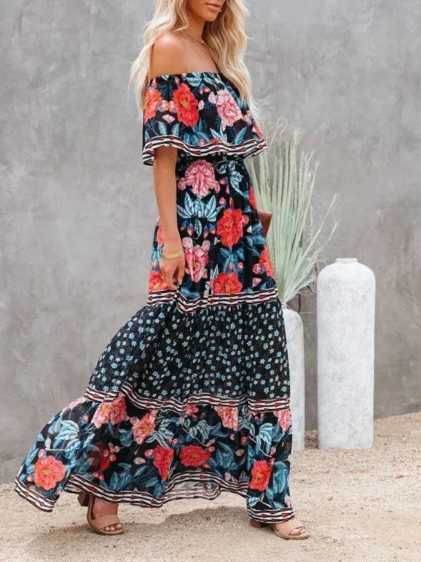 Vestido largo mujer con Hombros descubiertos y estampado floral