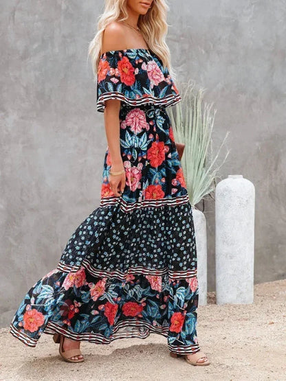 Vestido largo mujer con Hombros descubiertos y estampado floral