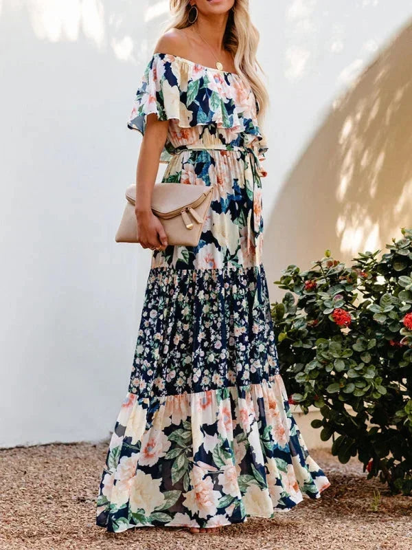 Vestido largo mujer con Hombros descubiertos y estampado floral
