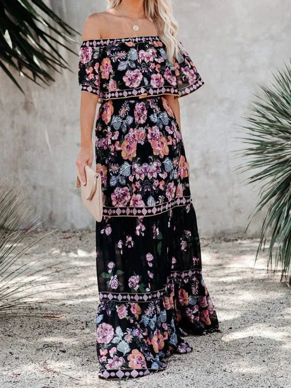 Vestido largo mujer con Hombros descubiertos y estampado floral