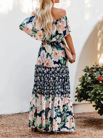 Vestido largo mujer con Hombros descubiertos y estampado floral
