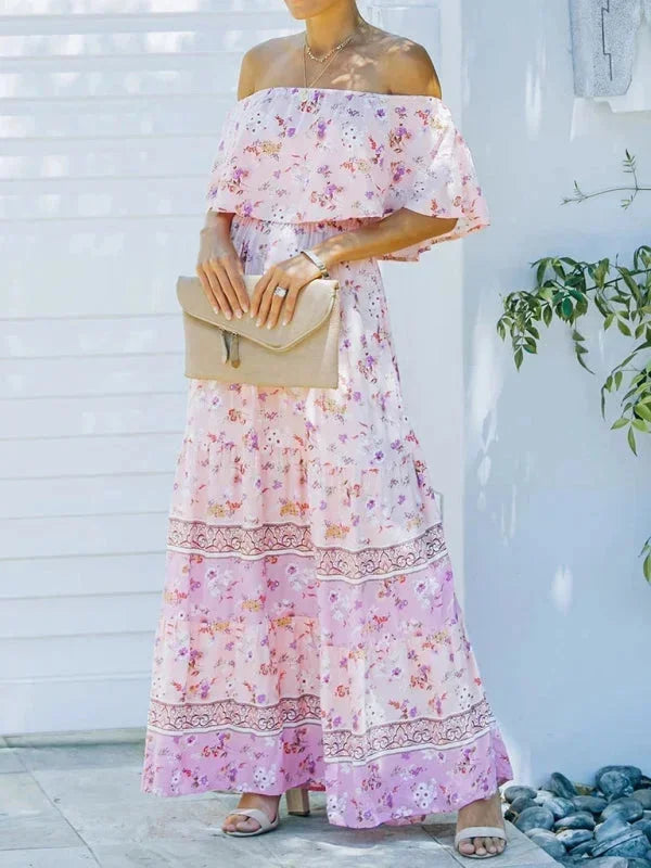 Vestido largo mujer con Hombros descubiertos y estampado floral