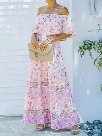 Vestido largo mujer con Hombros descubiertos y estampado floral
