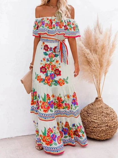 Vestido largo mujer con Hombros descubiertos y estampado floral