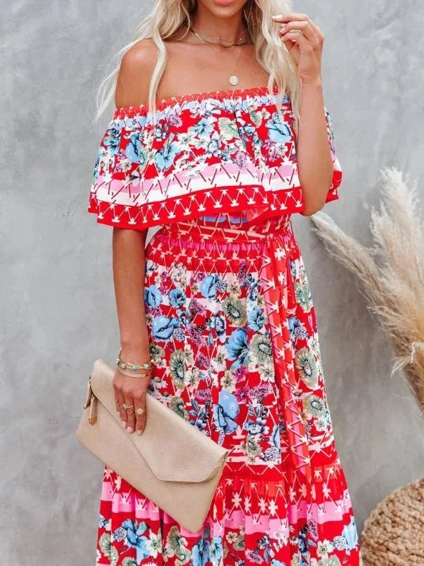 Vestido largo mujer con Hombros descubiertos y estampado floral