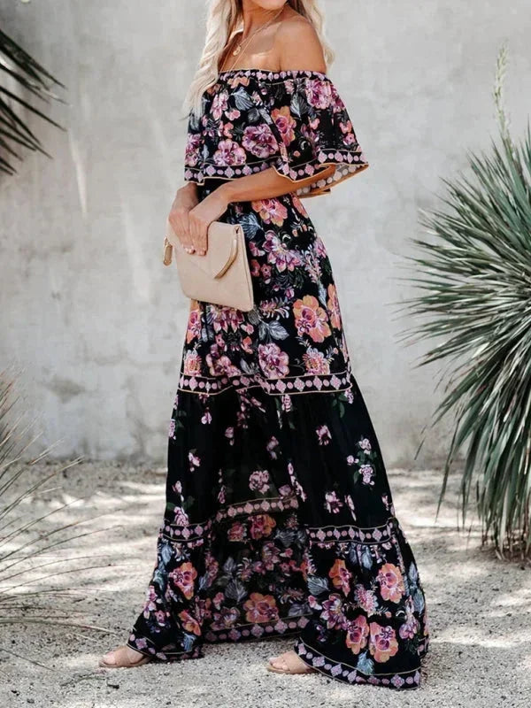Vestido largo mujer con Hombros descubiertos y estampado floral