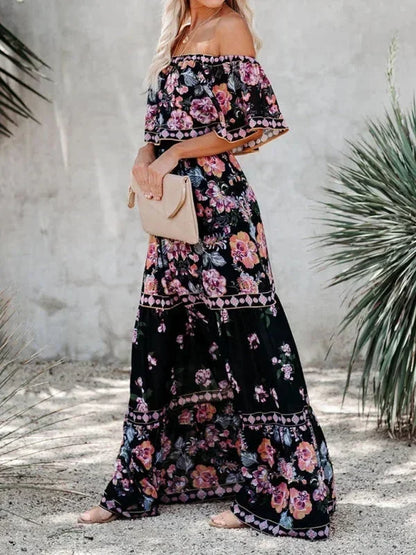 Vestido largo mujer con Hombros descubiertos y estampado floral