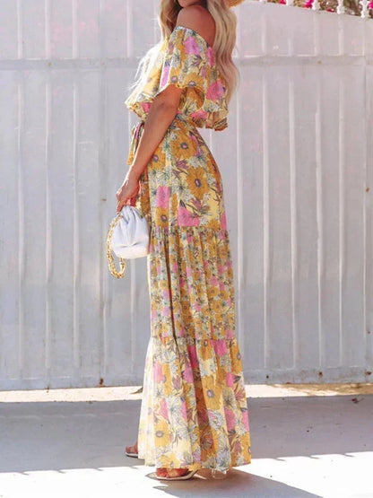 Vestido largo mujer con Hombros descubiertos y estampado floral